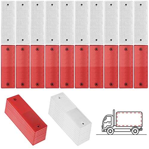 Réflecteurs Camion 20 Pièces Catadioptre Remorque Adhesif Rectangulaire, Réfléchissant Plaque d'Avertissement pour Camions Caravanes RV Bateaux Vélo, Rouge Blanc