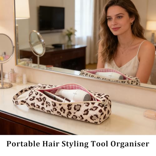 KASESSS Leopardenmuster Reisetasche für Haartrockner, Glätteisen, Tragbare Tasche für Lockenstab, Leicht Reise Tasche für Haarstylinggeräte, Kosmetiktasche Haartrockner Airwrap Tasche, Reiseorganizer