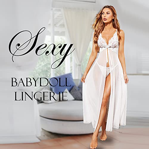 Image of BROIDEN Women's Net Lace Long Babydoll Lingerie for Honeymoon Nightwear