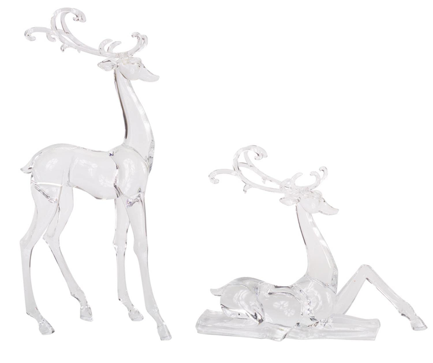 Melrose International 61320DS 10.75 & 17.75 in. Acrylic Deer Figurines, Clear - Set of 2