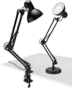 Luminária de Mesa Articulada em Metal Preto, Base Pesada + Garra, Soquete E27