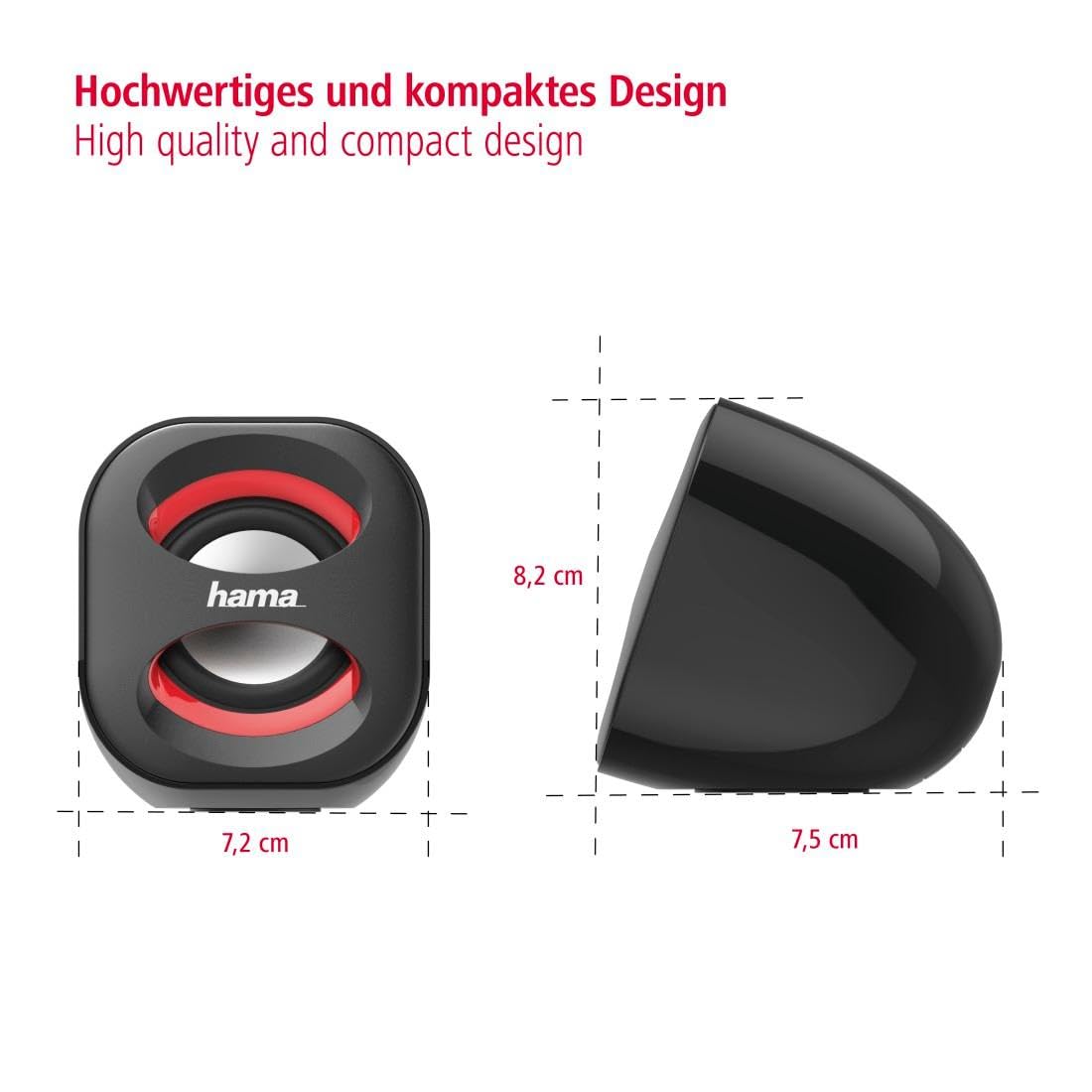 Hama Casse Sonic Mobil 183 per Notebook, RMS 2x1.6W, Connessione USB, Nero/Rosso
