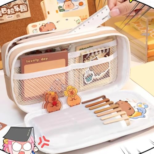 Image of Alokik Cute Aesthetic Pencil Pouch with 9 Compartments, Large Capacity Stationery Organizer with Removable Patch, Multi Pocket Zipper Pen Case for School, Office, Kids & Girls (Lucky Dog Theme)