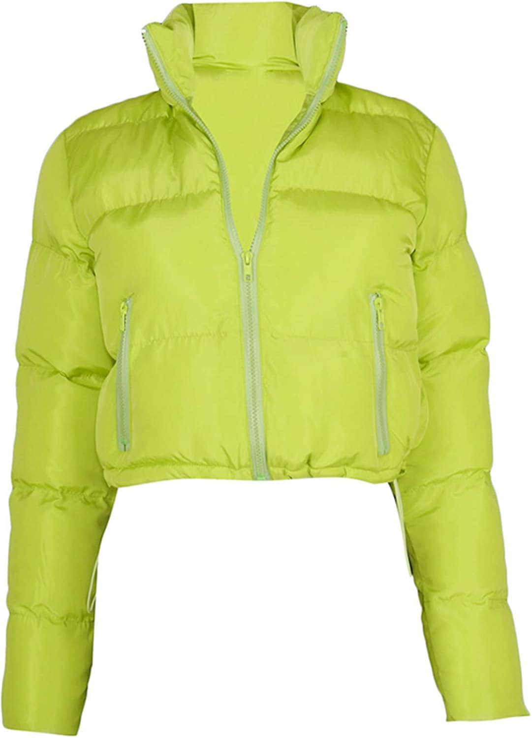 Flygo Women's Cropped Quilted Puffer Jacket Full Zip Winter Padded Bubble Coat