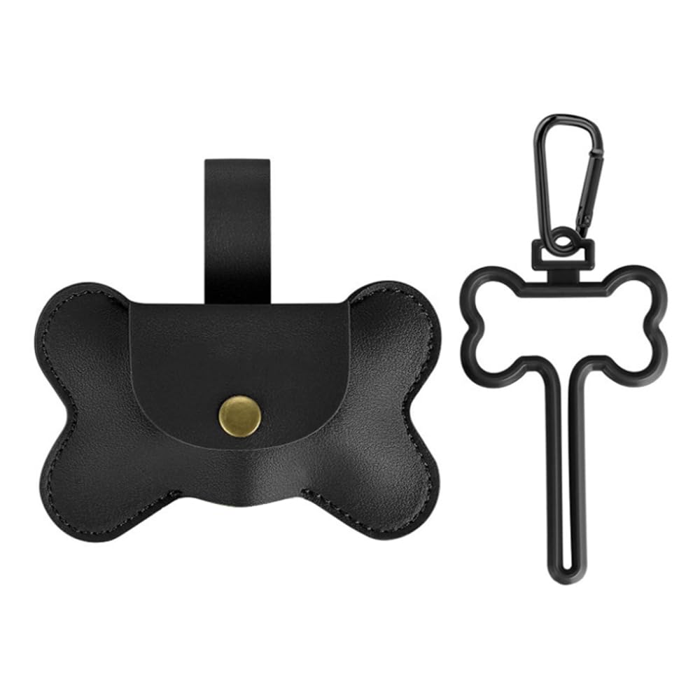 Dog Poop Bag Holder with Hands-Free Clips, Leather Dog Poop Bag Dispenser Attaches to Dog Leash for Walking Outdoor Travelling (not include Poop Garbage Bags)