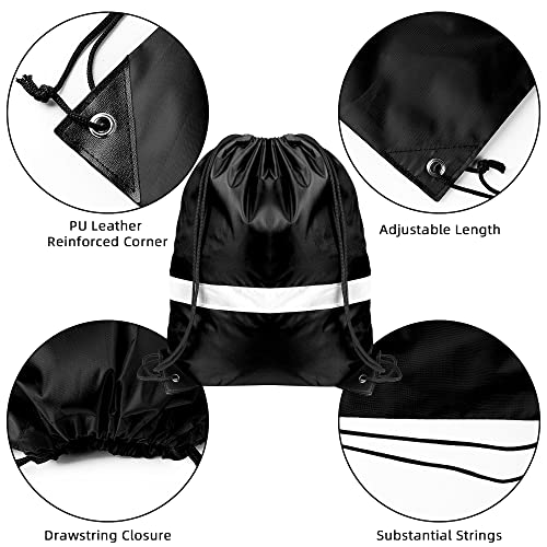 Goodtou Draw String Sport Bag 10 Pcs Reflective Drawstring Backpack Gym Cinch Bag Black Nylon Drawstring Bag Bulk #TOP5