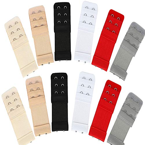 12 Pieces Bra Extenders 2 Hooks 3 Rows Elastic Bra Band Hook Strap Women's Stretchy Bra Extension Strap Soft Bra Lingerie Extension Bra Accessories for Women Lady
