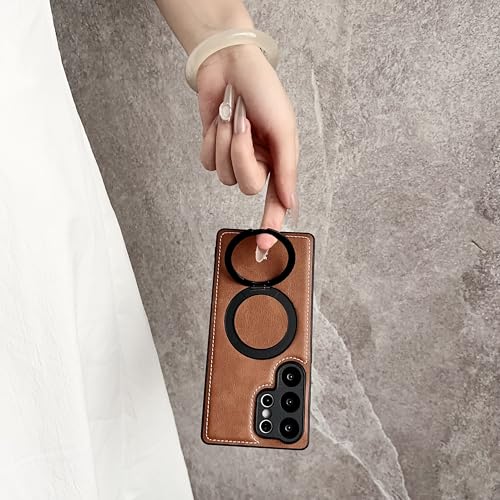 Étui en cuir avec anneau de pliage rétro pour Galaxy A36 5G marron - 7
