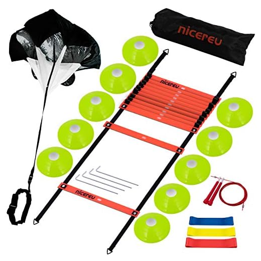 Nicereu Tangle Proof Agility Ladder Speed Training Equipment with Disc Cones, Running Parachute, Resistance Bands and Jump Rope - Build Strength, Quickness and Footwork for Soccer, Football, Crossfit