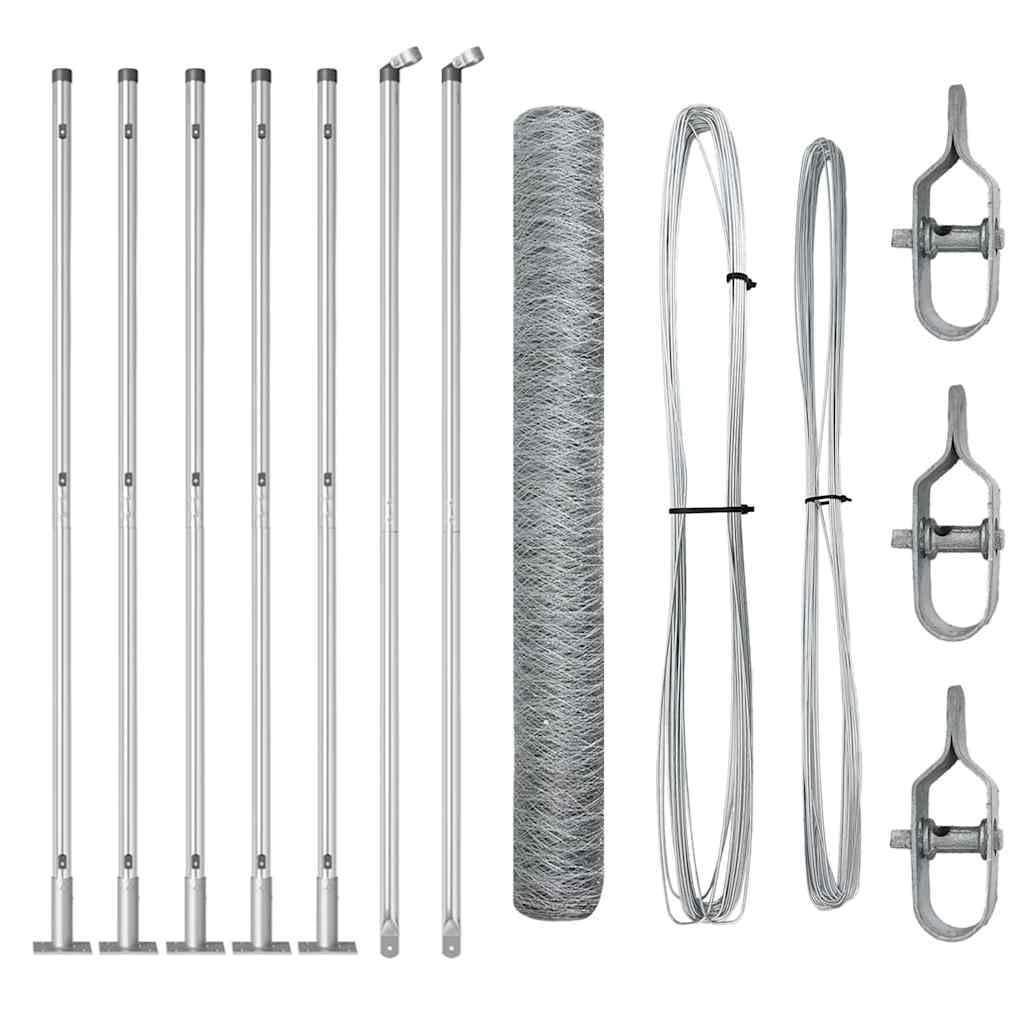 Steel Fence Post Set Silver 10 x 0.8 m 36 mm Mesh Outdoor Garden Security Barrier with 5 Concrete Posts Weather Resistant Corrosion Proof Easy Assembly 1000 3.2 x 80 cm