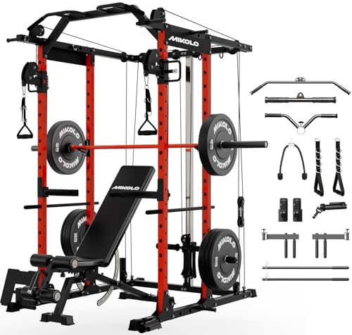 Mikolo K6 Power Cage, Power Rack with Cable Crossover System, Home Gym Packages with Weight Bench,...