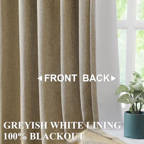 Image of Vision Home Brown Pinch Pleated Full Blackout Curtains Linen Blended Room Darkening Window Curtains 63 inch for Living Room Bedroom Thermal Insulated Pinch Pleat Drapes with Hooks 2 Panel 40 inch Wx63 L
