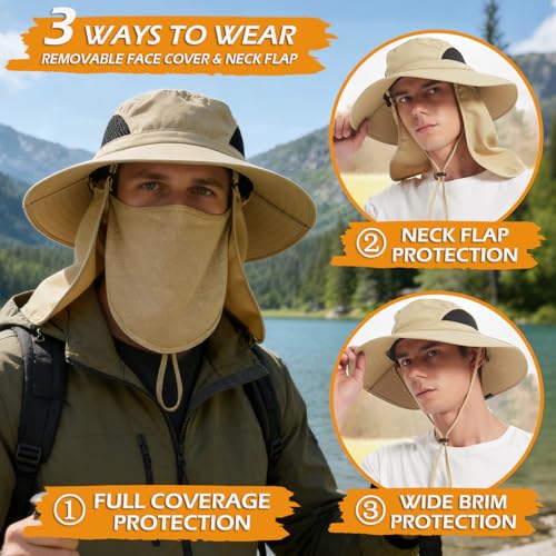 Image of Wide Brim Sun Bucket Hat, Waterproof Boonie Hat for Men & Women | UPF 50+ UV Protection, Adjustable Fit, Chin Strap & Sweatband, Foldable Durable for Fishing Hiking Garden Beach