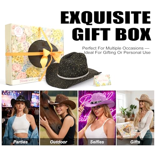 Image of Sequin Cowboy Hat for Men & Women - Sparkly Cowgirl Hat with Thread Detail, Stylish Cowboy Hat for Parties