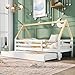 Produktbild Merax Hausbett 200x90cm, Kinderbett Funktionsbett mit Rausfallschutz und Lattenrost, Tagesbett Ausziehbett mit Rollen unten, Holz Baumhausbett für Mädchen & Jungen, Weiß+Naturfarbener