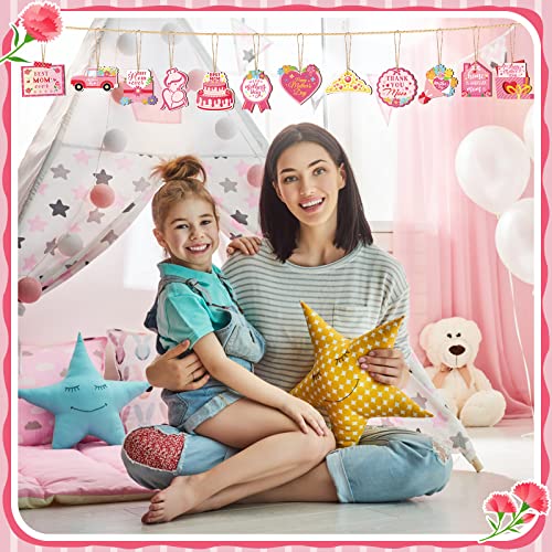 36 Pcs Mother's Day Decorations Mother's Day Wood Hanging Ornaments Crown Car Flower Letter Heart Hanging Decorations Wooden Mini Mother's Day Ornament For Home Mom Birthday Party Decor, 12 Styles #TOP5