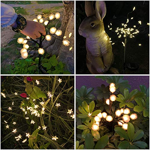 Solar Lights Outdoor Decorative, 2 Pack Solar Powered Garden Lights Christmas Solar Fairy Flower Lights Waterproof for Garden Patio Yard Pathway Christmas Decoration (Warm White)