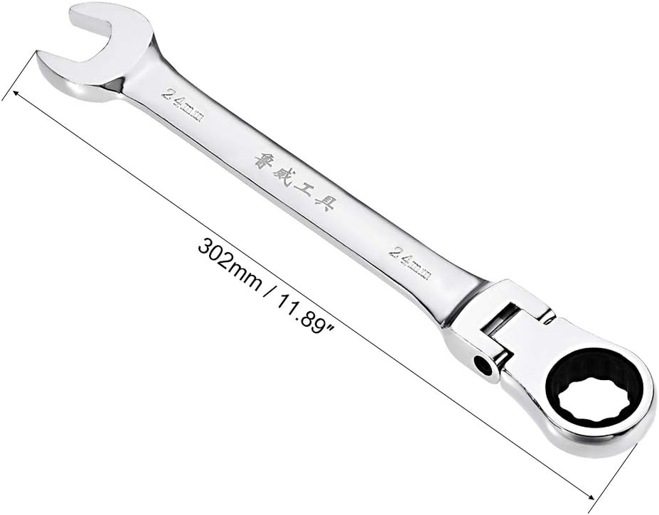 uxcell 24mm Flex-Head Ratcheting Combination Wrench Metric 72 Teeth 12 Point Ratchet Box Ended Spanner Tools, Cr-V