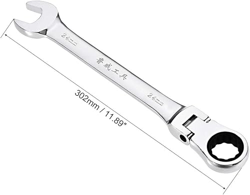 Miniatura 2 de uxcell Llave combinada de trinquete de cabeza flexible de 0.945 in métrica 72 dientes 12 puntos trinquete caja terminada herramientas de llave