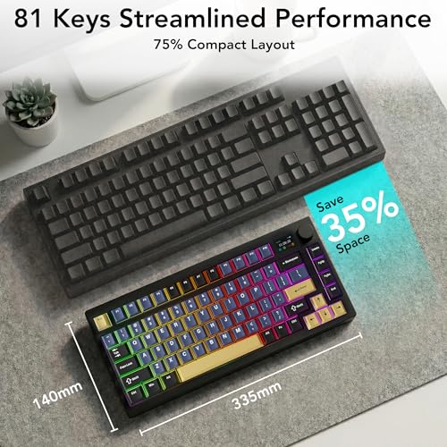Image of TECWARE Spectre 75 Mechanical Gaming Keyboard | Customizable LCD Screen Display & Knob | Tri-Mode Wireless Bluetooth 2.4GHz | Gasket Mount Hot Swappable | Ocean Gold Red Linear Switches