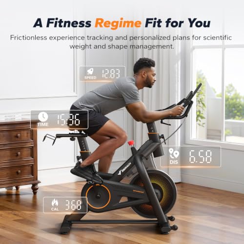 Image of Merach Magnetic Exercise Bike, Heavy Duty Stationary Bike with Automated Resistance, 300 350 Lbs Weight Capacity, Low Noise Indoor Workout Bike for Home Gym with Self-Developed App