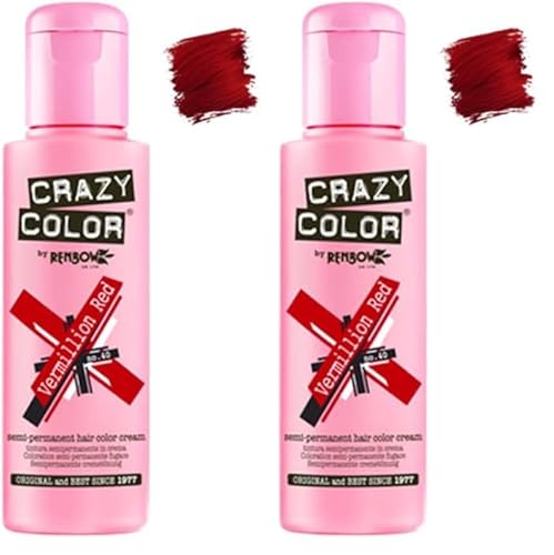 Crazy Color Vermillion Red no 40, 100ml - crème colorante Vermillion rouge (Lot de 2)