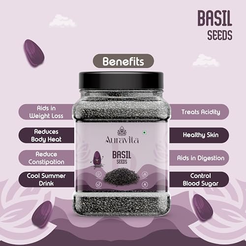 Image of Auravita Premium Raw Sabja Basil Seeds 500 Gram | Nutrient-Rich, Pure Basil Seeds For Healthy Drinks, Smoothies, And Recipes
