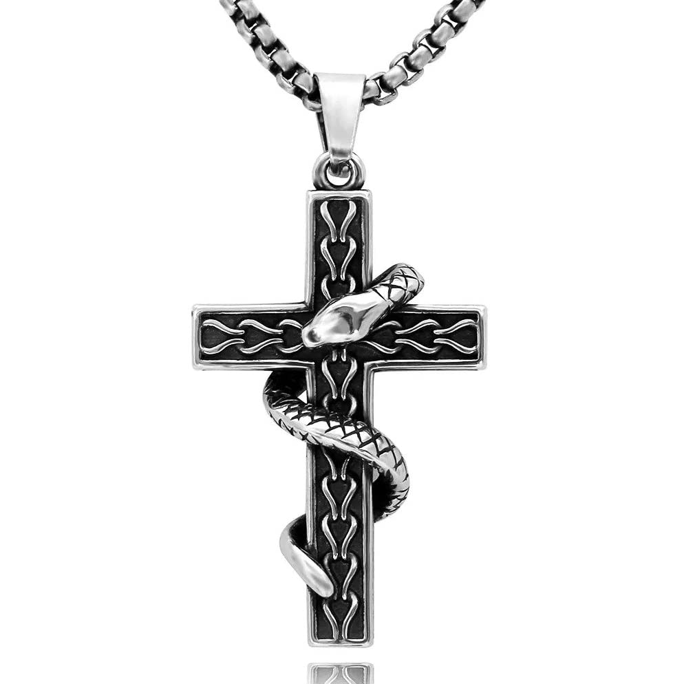 THE MEN THING SERPENT CROSS - Alloy Snake Pendant with Pure Stainless Steel 24inch Round Box Chain, American trending Style for Men & Boy (B0B5DVYDFR) Amazon Price History, Amazon Price Tracker