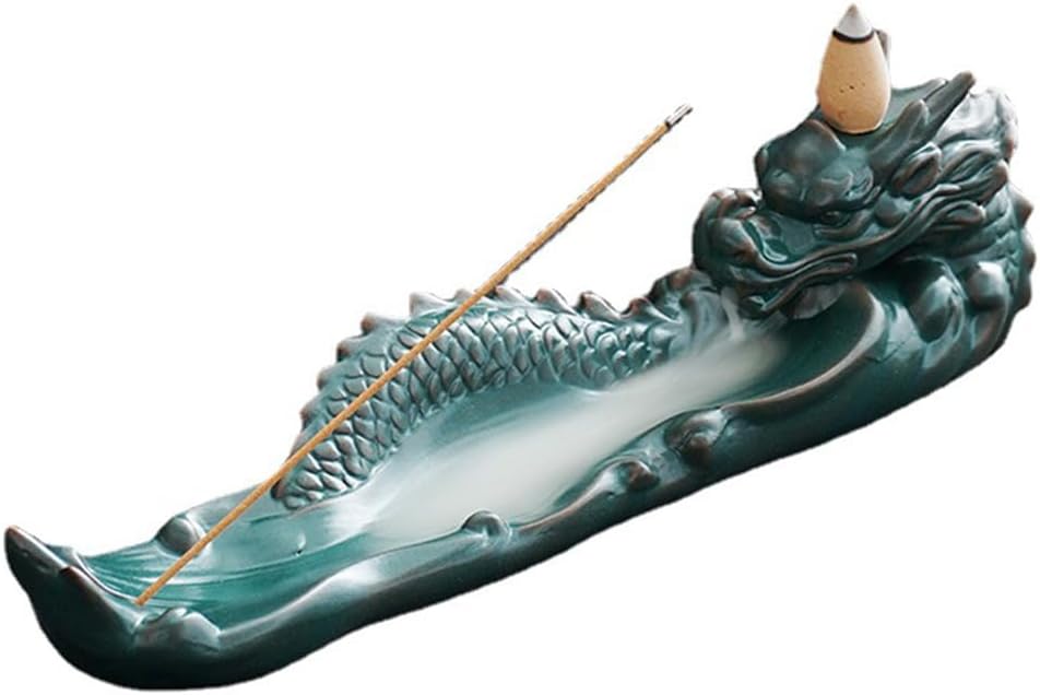 Ceramic Incense Holder Dragon Incense Burner with Ash Catcher Backflow Incense Burner Perfect for Aromatherapy Meditation Yoga Spa Room Decor No Mess Incense Tray Green