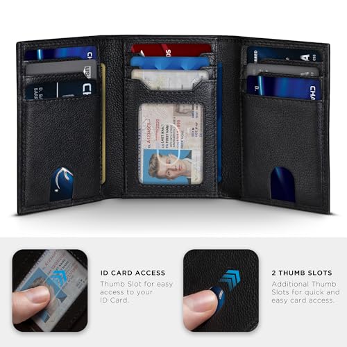 Image of SERMAN BRANDS Trifold Wallet for Men - RFID Blocking Genuine Leather, 11 Card Slots & ID Window, Slim Everyday Carry, Durable Stitching, Gift for Him