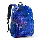Fenrici Galaxy Kids Backpack for Girls, Boys, Teens, 16 in x 13.5 in, Recycled School Bag with Laptop Compartment (Galaxy Purple)