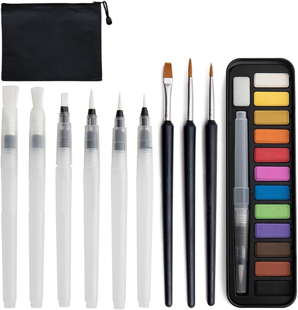 Solid Watercolor Paint 25-piece Absorbent Pen Painting Brush Powder Beginners Art Tools Scientific