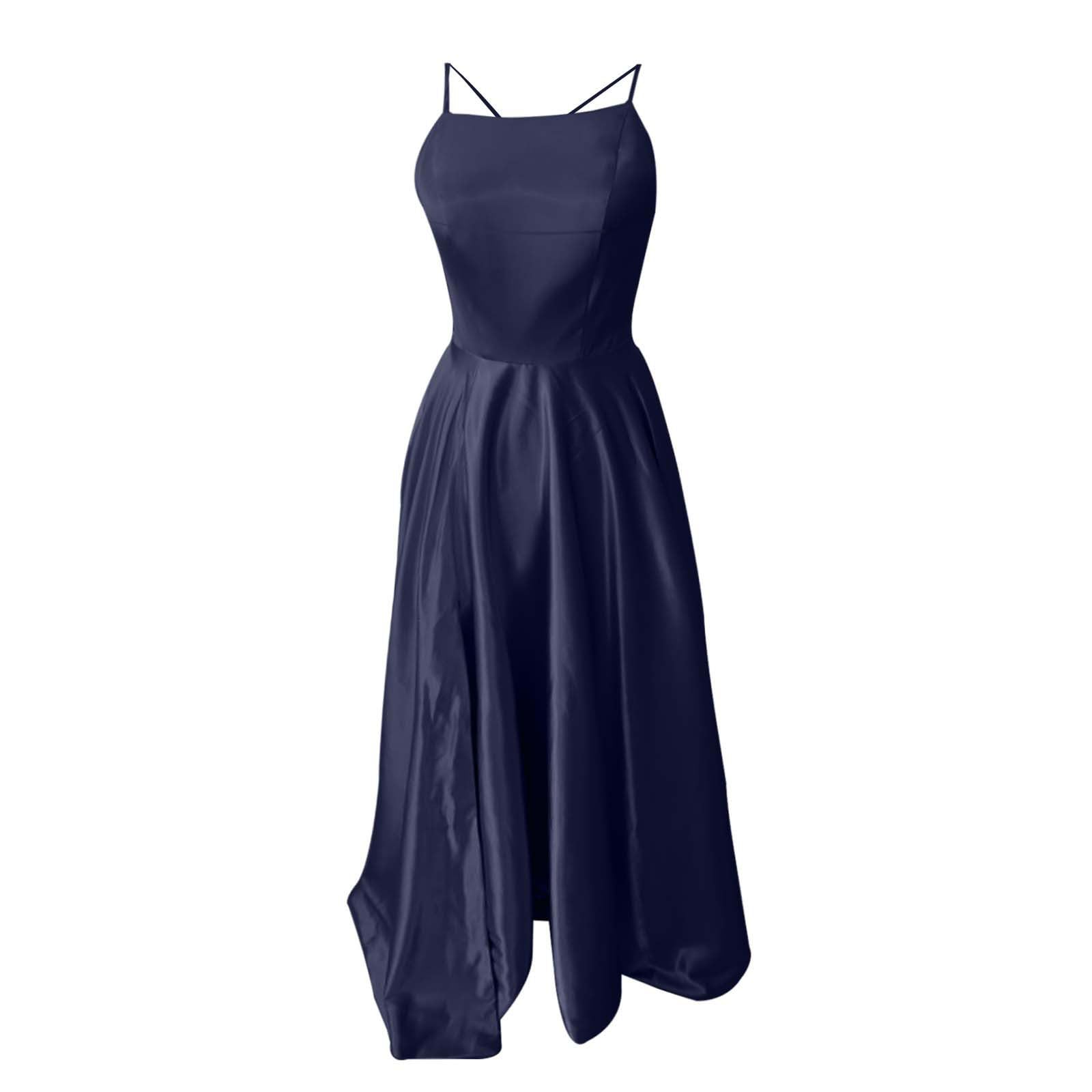 Abendkleid Lang Mit Schlitz Damen| Brautjungfernkleider Lang Frauen- Rückenfreies Kleid Spaghettiträger-Kleid Sexy Rückenausschnitt Hochzeitsgast Kleid Brautkleid Elegant für Hochzeit