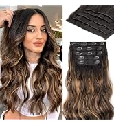 Kookastyle Hair Extensions Clip ins wavy Clip in Hair Extensions Ombre Synthetic Black&Dark mix l...
