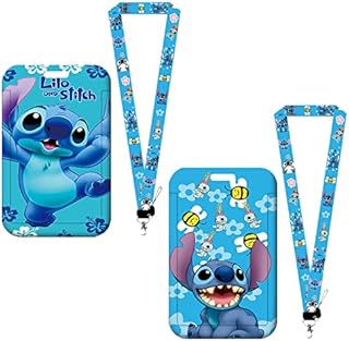 2Pcs Stitch Lanyard RHYII-Cartoon Disney Stitch Waterproof with Card Holder Detachable Card Holders for Office School Supplies, ID Card, Keys Bus Card