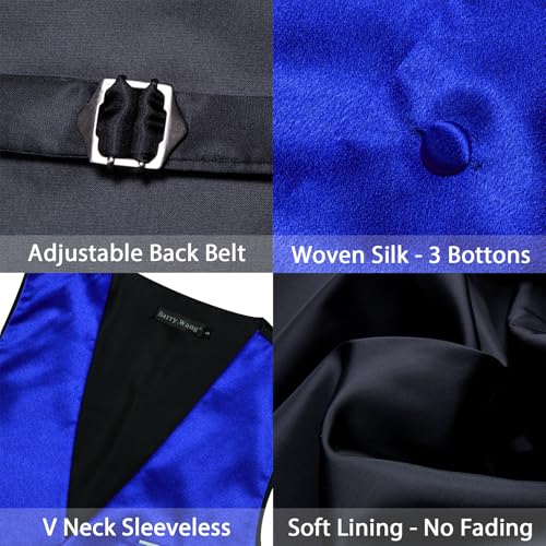 Image of Barry.Wang Men's Suit Vest Tie Bowtie Set Formal Silk Paisley Waistcoat Hanky Cufflinks Lapel Pin Set Wedding Party 7PCS