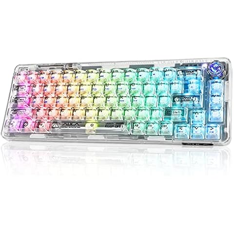 CC MALL 60% Transparent Mechanical Keyboard with Clear Keycaps,Gasket Hot Swappable Custom Wireless Keyboard,RGB Backlit Gaming Keyboard,2.4G/Type-C/Bluetooth Mechanical Keyboard(White) Cover