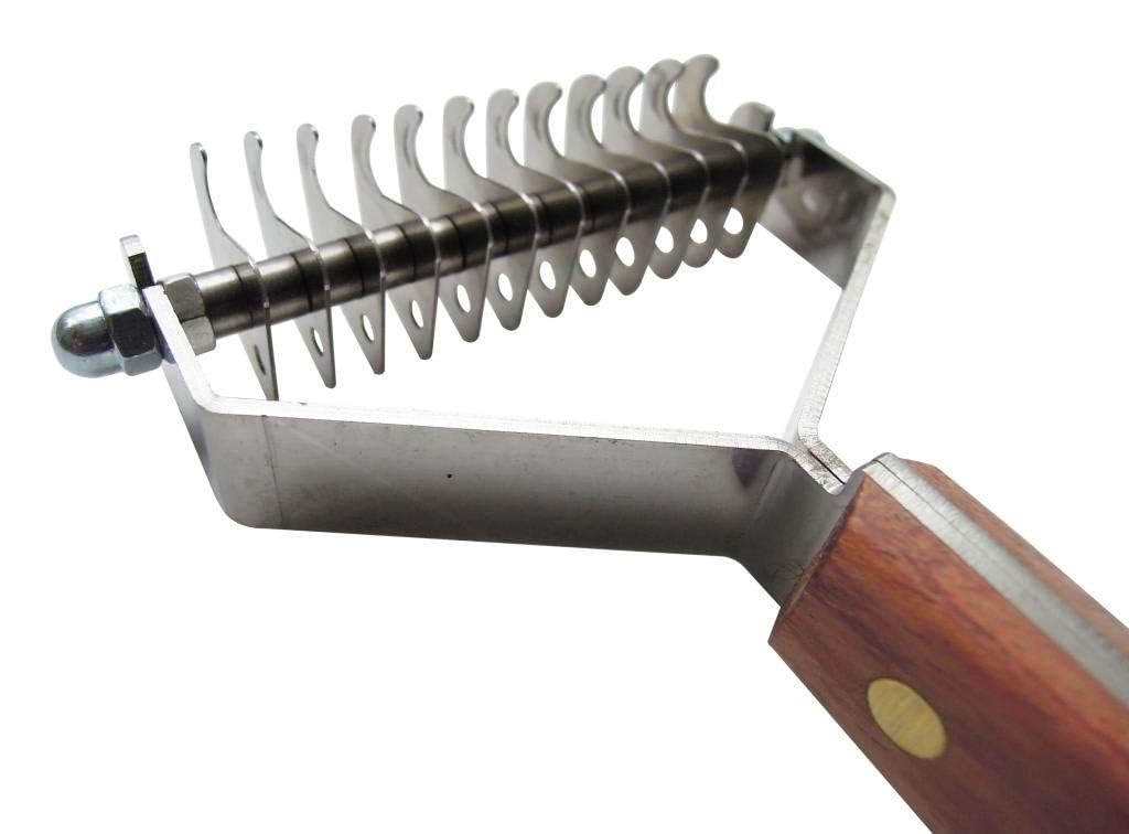 Mars Coat King Dematting Rastrello per sottopelo, anti-nodi, per cani e gatti, in acciaio inox, con manico in legno per peli spessi, rasoio a 12 lame, per toelettatori, proprietari di animali