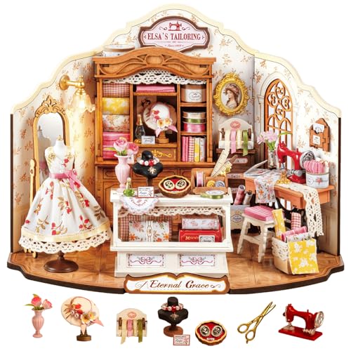 Image of Rolife DIY Miniature House Kit Elsa's Tailoring 1:18 Scale Dollhouse Diorama