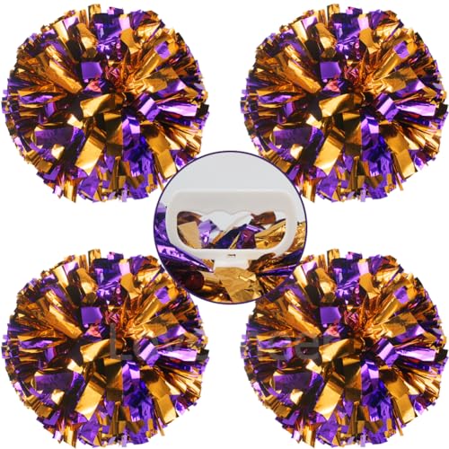 Lovecheer 4PCS Pom Poms Cheerleading with Handle Purple and Orange Cheer Pom Poms Team Spirits Sports Cheering Squad Dance Training