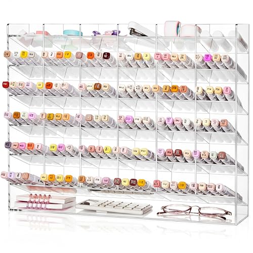MotiMind Acrylic Pen Organizer Storage for 420 Markers Vertical Marker Organizer Acrylic Pen Display Holder for Office Desk Desktop Stationery Pencil Storage, Clear, 18 x 4 x 14.5 Inch by MotiMind - Used condition - US$63.12