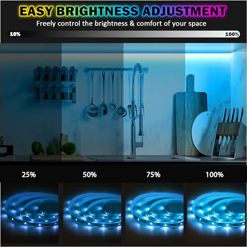 4M LED Strip,8X50CM Dimmbar Dreamolour Unterschrank Beleuchtung mit RF Fernbedienung & APP Steuerung,USB Musik Sync Farbwechsel LED Lichtband,Flexibel Selbstklebend DIY Streifen für Vitrine,Regal