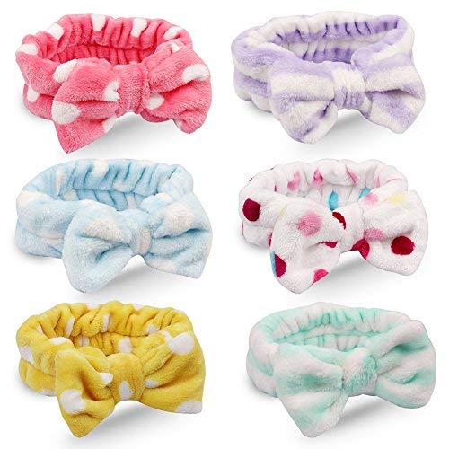 Jaciya 6 Pieces Face Headband Wash Makeup Spa Headbands for Washing Face Bow Hair Band Fuzzy Headbands for Women Bath Headband Skincare Headbands Slumber Party Supplies for Girls Towel Headband