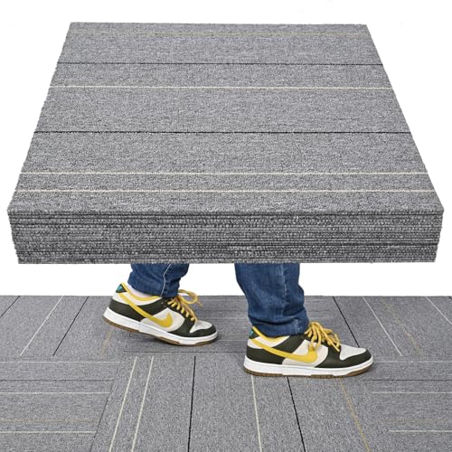 Nisorpa Carpet Tiles 50x50 cm 20 Pack 5 Square Meters Hard Wearing Commercial Floor Tiles Non-Slip, Easy Peel and Stick Carpet Flooring for Office, Living Room, Bedroom, Light Grey