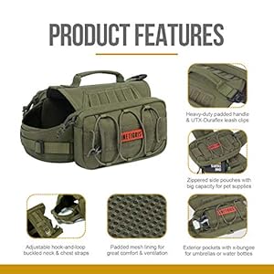  OneTigris-Dog-Backpack-for-Hiking-Nylon-Dog-Harness-Backpack-with-Side-Pockets-for-Large-Dog-with-17-235-Neck-Girth-and-25-31-Chest-Girth-Green-Medium