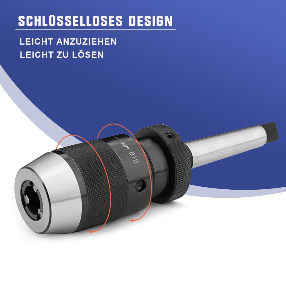 Schnellspannbohrfutter B18 Bohrfutter 1-16 mm + MK2/MT2 Kegeldorn Präzisionsbohrfutter für Drehmaschine Bohrmaschine MK2/MT2 Austreiblappen