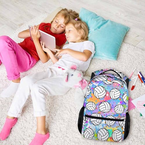 Kids Backpack for Boys Girls, 17" Volleyball School Backpacks for Elementary Middle School, Schoolbag Gifts for Volleyball Lovers, Large Capacity Volleyball Bookbag for Children Students 7