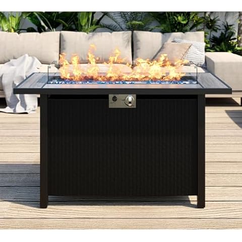 SUNLEI 45 Inch Gas Fire Pit Table, Patio Outdoor Propane Fire Pits with Removable Lid and Lava Rock, 50000 BTU Waterproof Cover and Tables for Patio Garden(Grey)… Cover