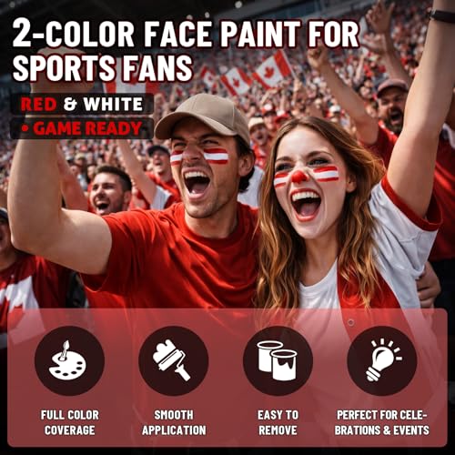 Image of BADCOLOR Red White England Face Body Paint Stick Set, Oil Based Fan Makeup Stick for Canada Switzerland Austria, Waterproof Face Paint for Football /Rugby /Softball /Baseball /Lacrosse, Sports Accessories