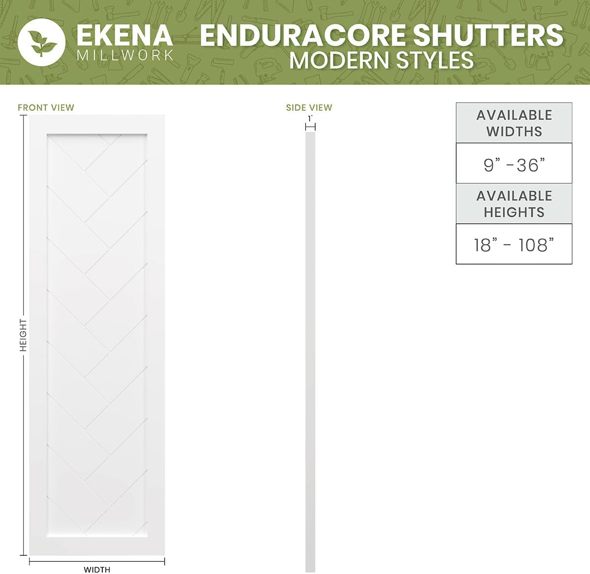 12"W x 42"H EnduraCore Composite San Miguel Mission Style Shutters, Moss Green (Per Pair - Hardware Not Included)